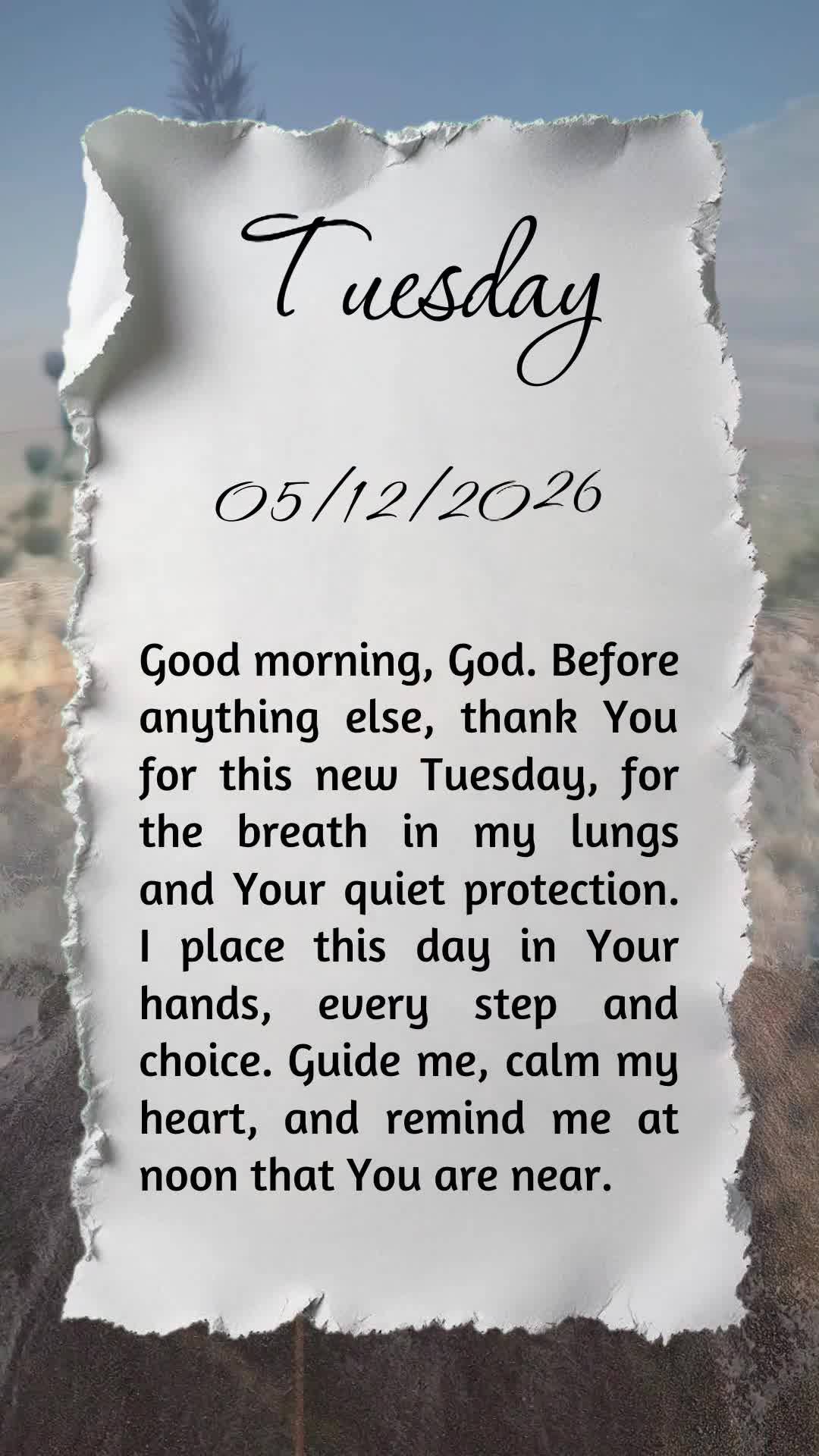Deus, bom dia! Antes de qualquer coisa, obrigado por abrir meus olhos nesta terça-feira. Entrego nas Tuas mãos cada passo, pensamento e decisão. Guia-...
