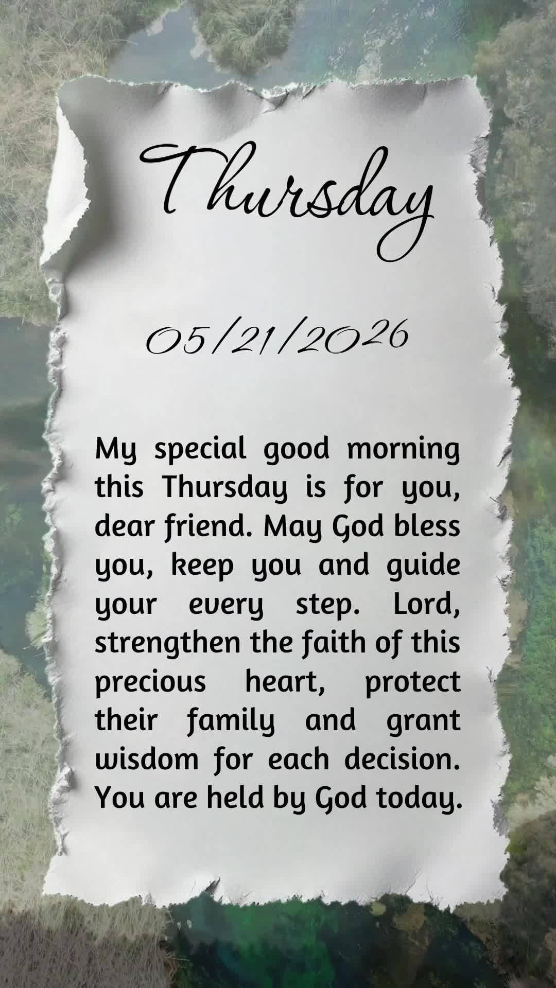 Meu bom dia especial nesta quinta-feira é para você, pessoa querida. Que Deus te abençoe, te guarde e te guie em cada passo. Senhor, fortalece a fé d...