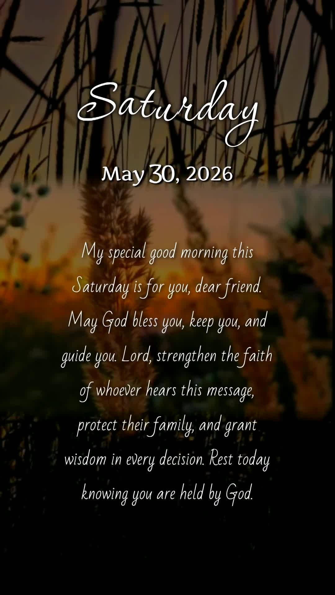 Meu bom dia especial neste sábado é para você, pessoa querida. Que Deus te abençoe, te guarde e te guie. Senhor, fortalece a fé de quem ouve esta me...