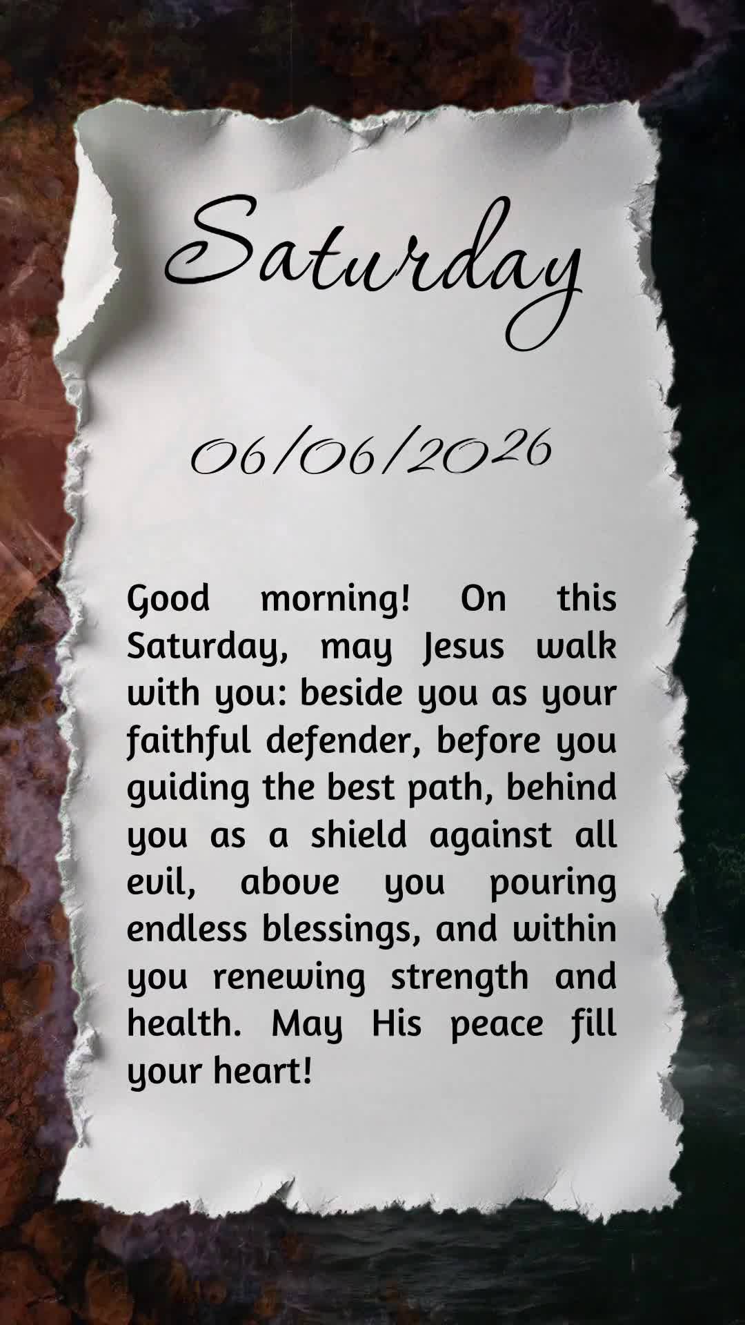 Bom dia! Neste sábado, que Jesus caminhe contigo: ao teu lado como defensor fiel, à tua frente abrindo o melhor caminho, atrás de ti como escudo, sobr...