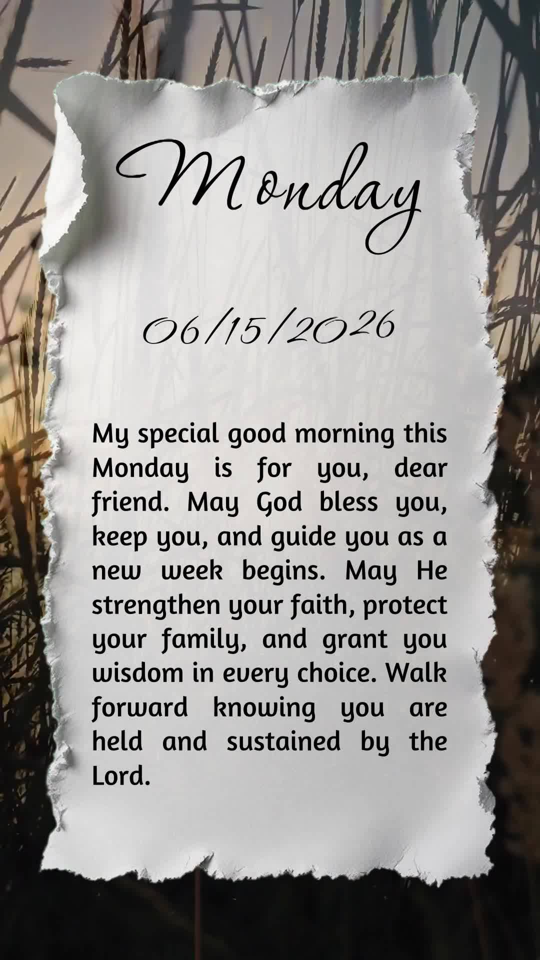 Meu bom dia especial nesta segunda-feira é para você, pessoa querida. Que Deus te abençoe, te guarde e te guie nesta nova semana. Que Ele fortaleça s...