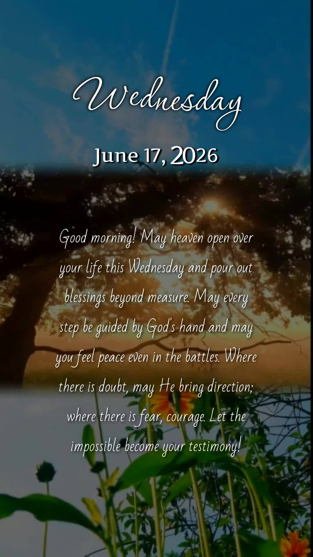 Bom dia! Que neste meio de semana o céu se abra sobre a sua vida e derrame bênçãos sem medida. Que cada passo seu seja guiado pela mão de Deus e voc...