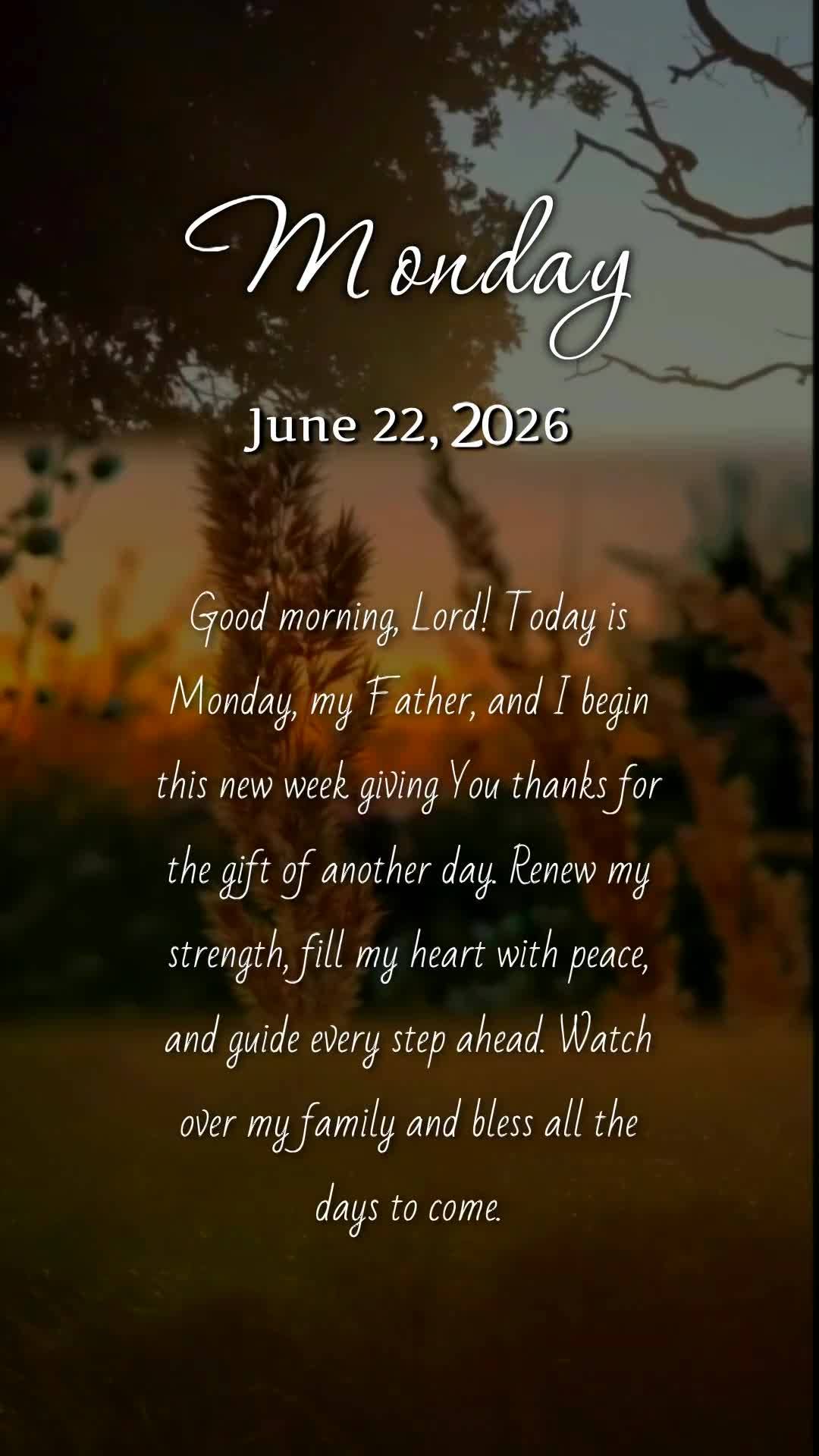 Deus, hoje é segunda-feira, meu pai, e bom dia! Antes que a semana avance, paro para te agradecer por mais um recomeço. Renova minhas forças, enche me...