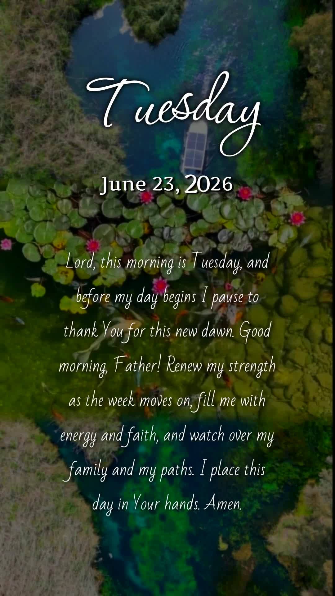 Deus, hoje é terça-feira, meu pai, e antes que o dia avance eu paro para te agradecer por mais uma manhã. Bom dia, Senhor! Renova minhas forças no me...