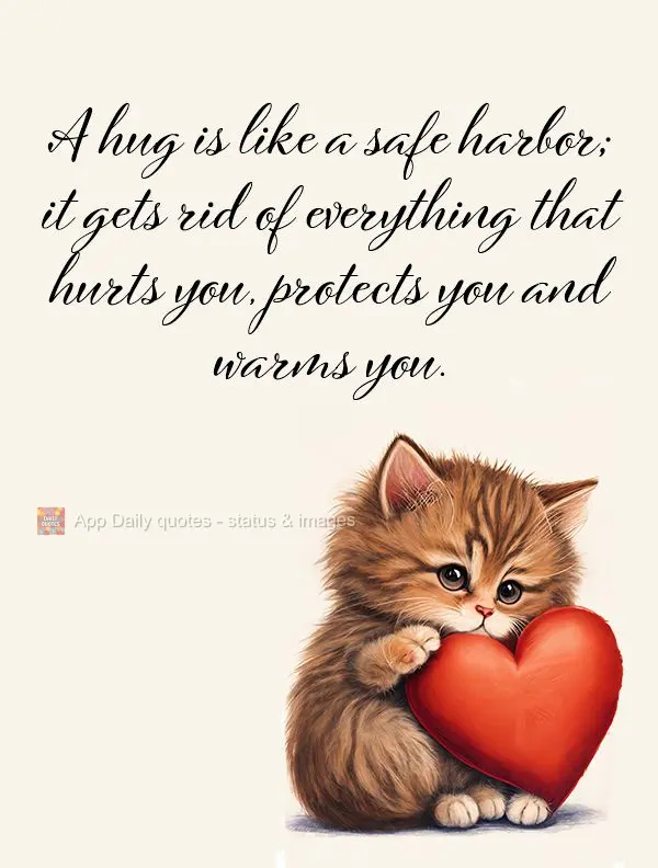 A hug is like a safe harbor; it gets rid of everything that hurts you. It protects you and warms you.