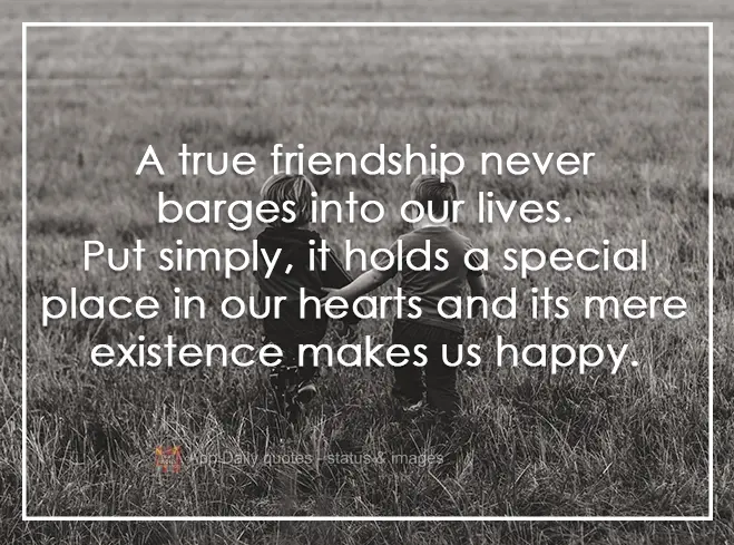 A true friendship never barges into our lives. Put simply, it holds a special place in our hearts and its mere existence makes us happy.