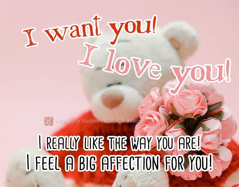 I want you! I love you! I really like the way you are! I feel so affectionate towards you!