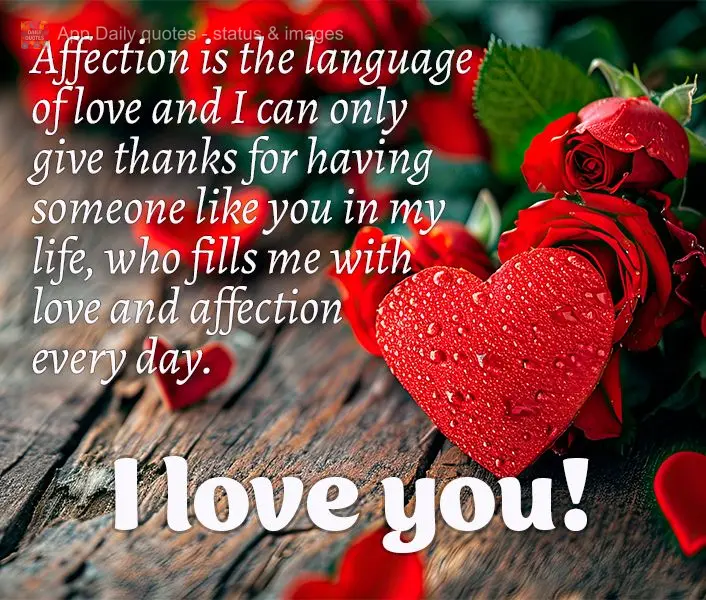 Affection is the language of love and I can only give thanks for having someone like you in my life, who fills me with love and affection every day. I lo...
