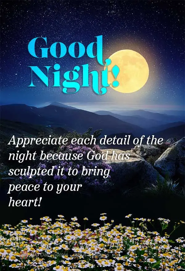 Aprecie cada detalhe desta noite porque Deus a esculpiu para trazer paz para o seu coração! Boa noite!