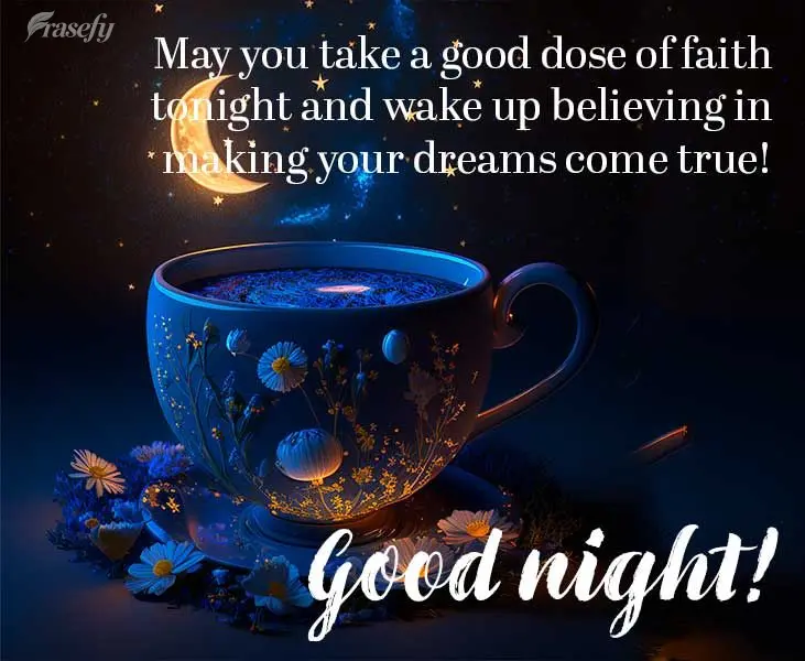 Que nesta noite você tome uma dose de fé e amanheça acreditando nas realizações dos seus sonhos! Boa noite!