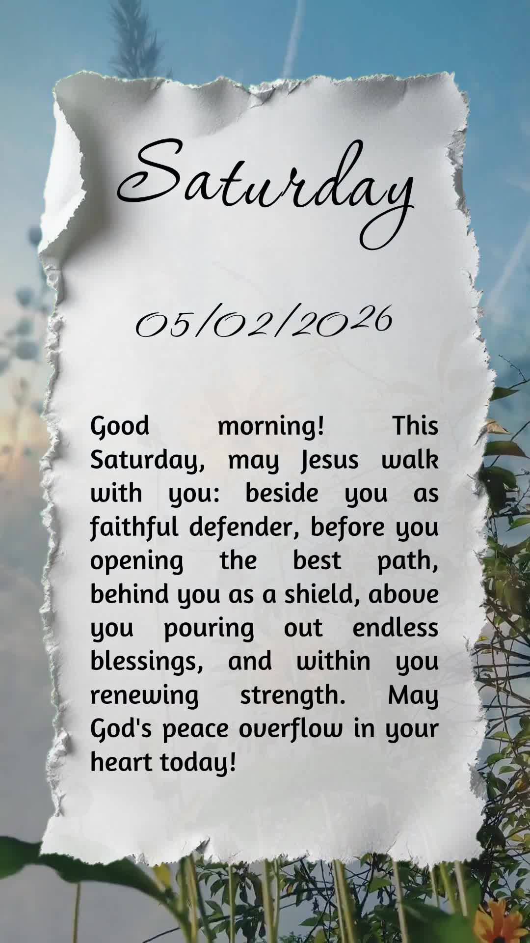 Bom dia! Neste sábado, que Jesus caminhe contigo: ao teu lado como defensor fiel, à tua frente abrindo o melhor caminho, atrás de ti como escudo, sobr...