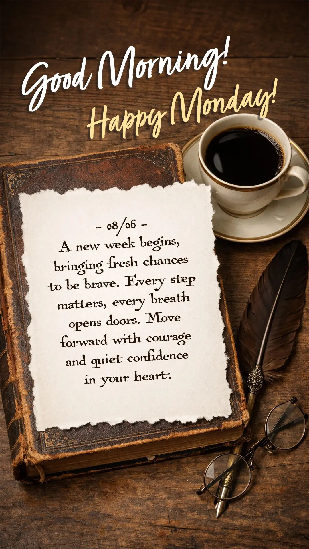 A new week begins, bringing fresh chances to be brave. Every step matters, every breath opens doors. Move forward with courage and quiet confidence in yo...