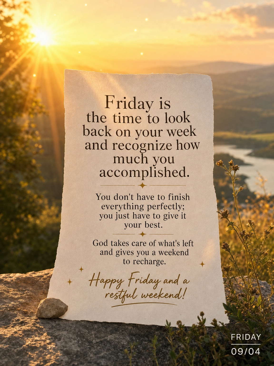 Friday is the time to look back on your week and recognize how much you accomplished. You don't have to finish everything perfectly; you just have to giv...