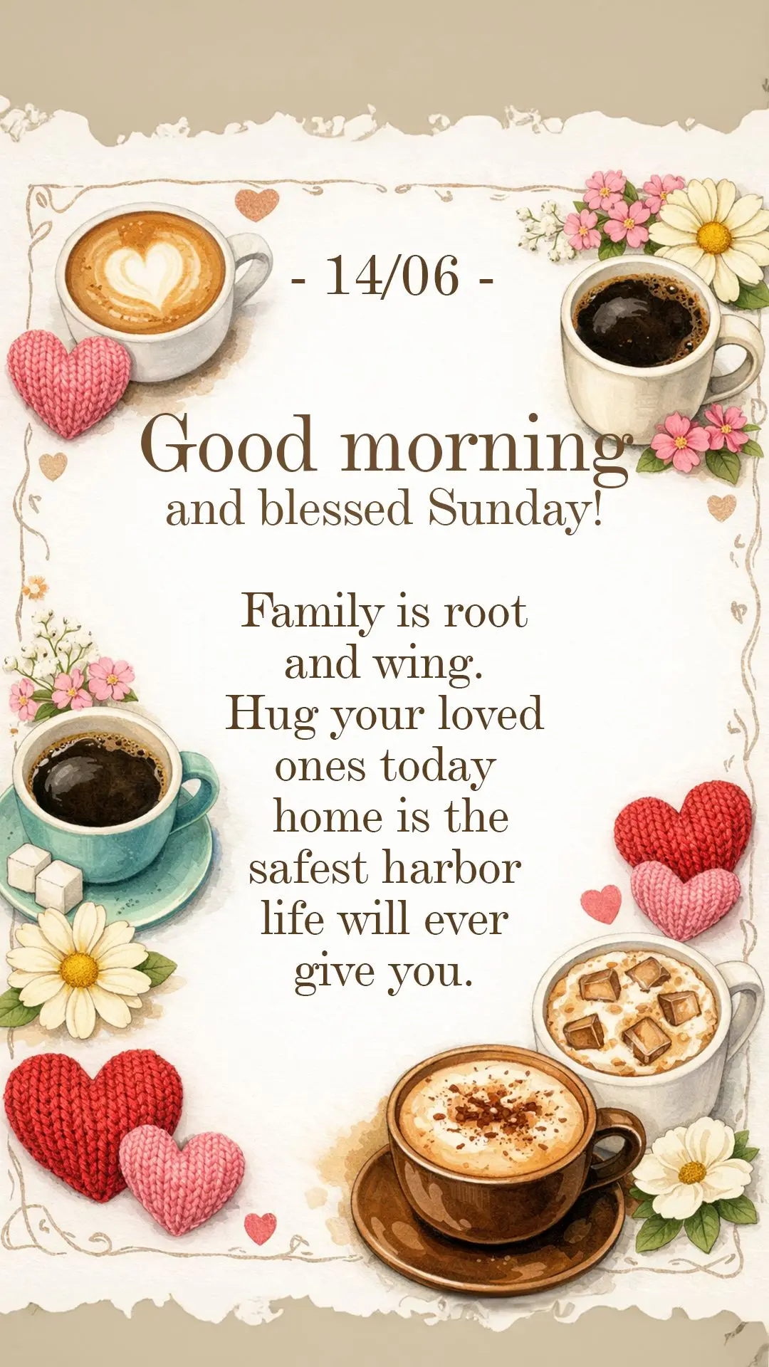 Good morning and blessed Sunday! Family is root and wing. Hug your loved ones today — home is the safest harbor life will ever give you.