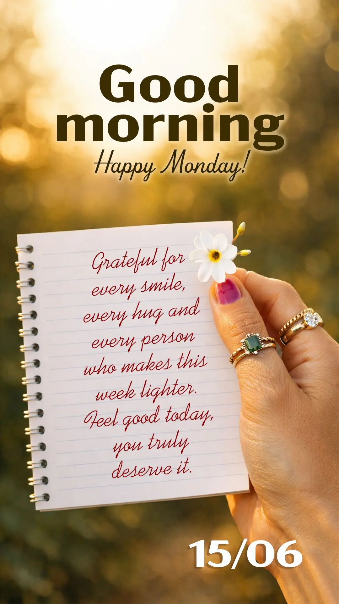 Good morning and happy Monday! Grateful for every smile, every hug and every person who makes this week lighter. Feel good today, you truly deserve it....