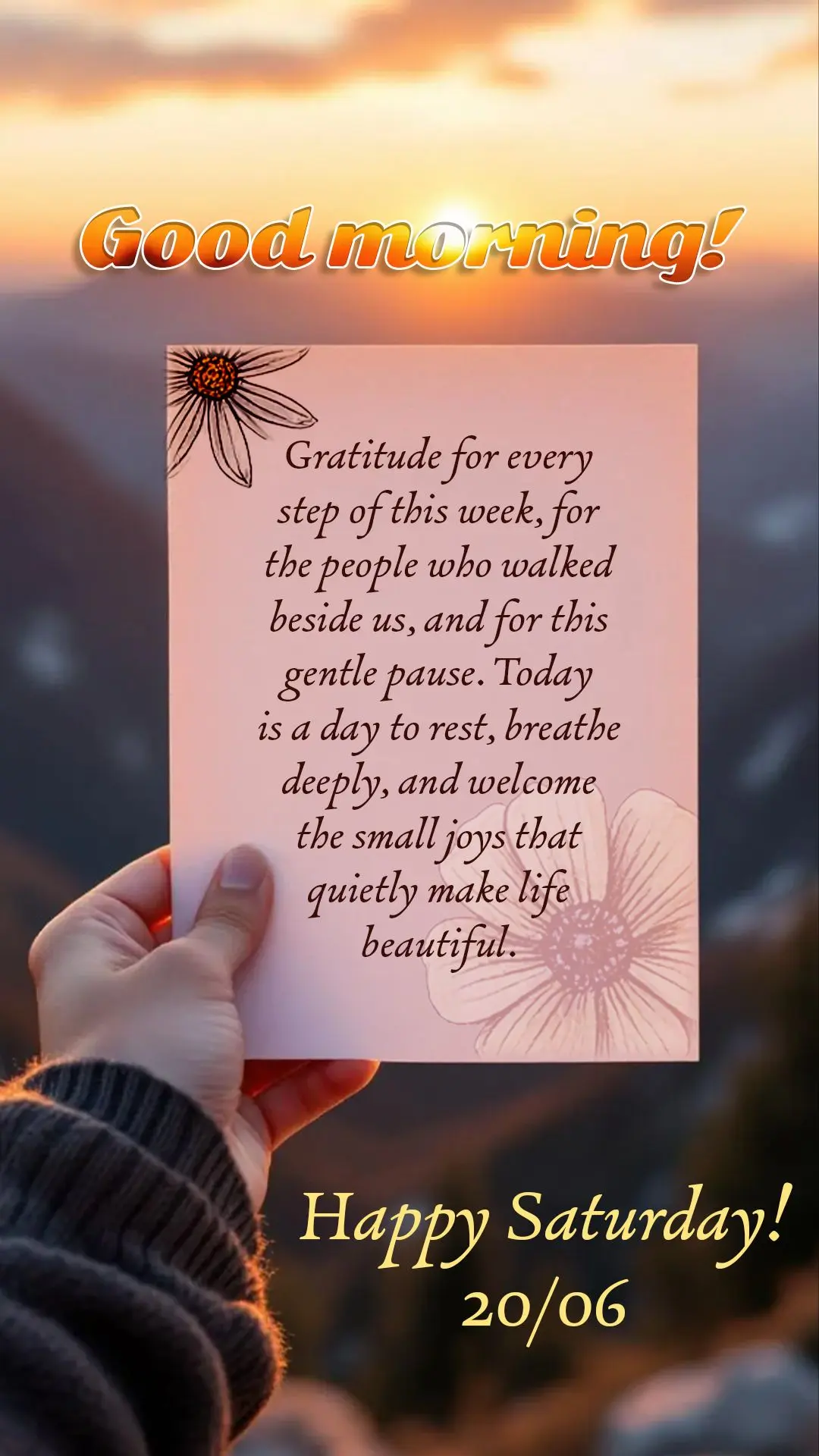 Good morning and happy Saturday! Gratitude for every step of this week, for the people who walked beside us, and for this gentle pause. Today is a day to...