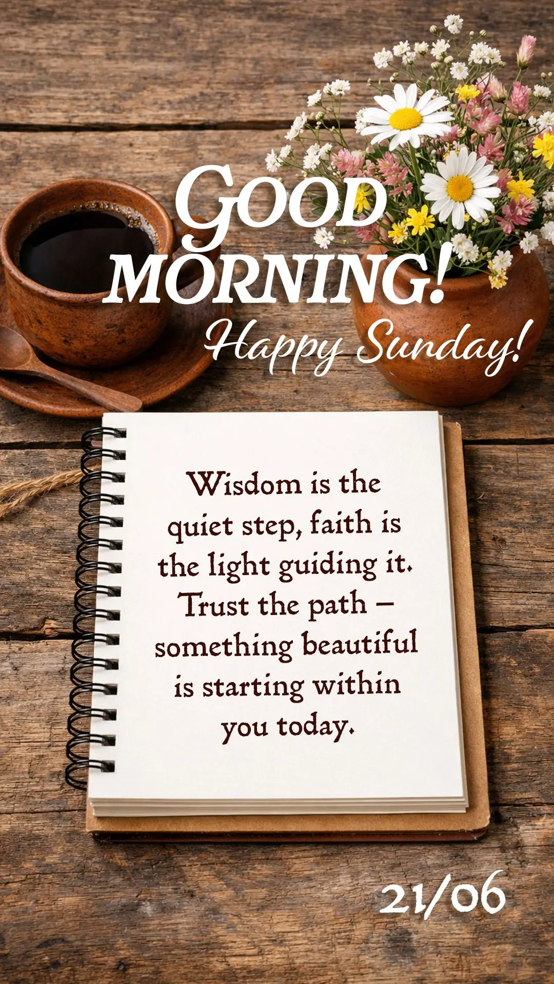 Good morning and happy Sunday, June 21st! Wisdom is the quiet step, faith is the light guiding it. Trust the path — something beautiful is starting wit...