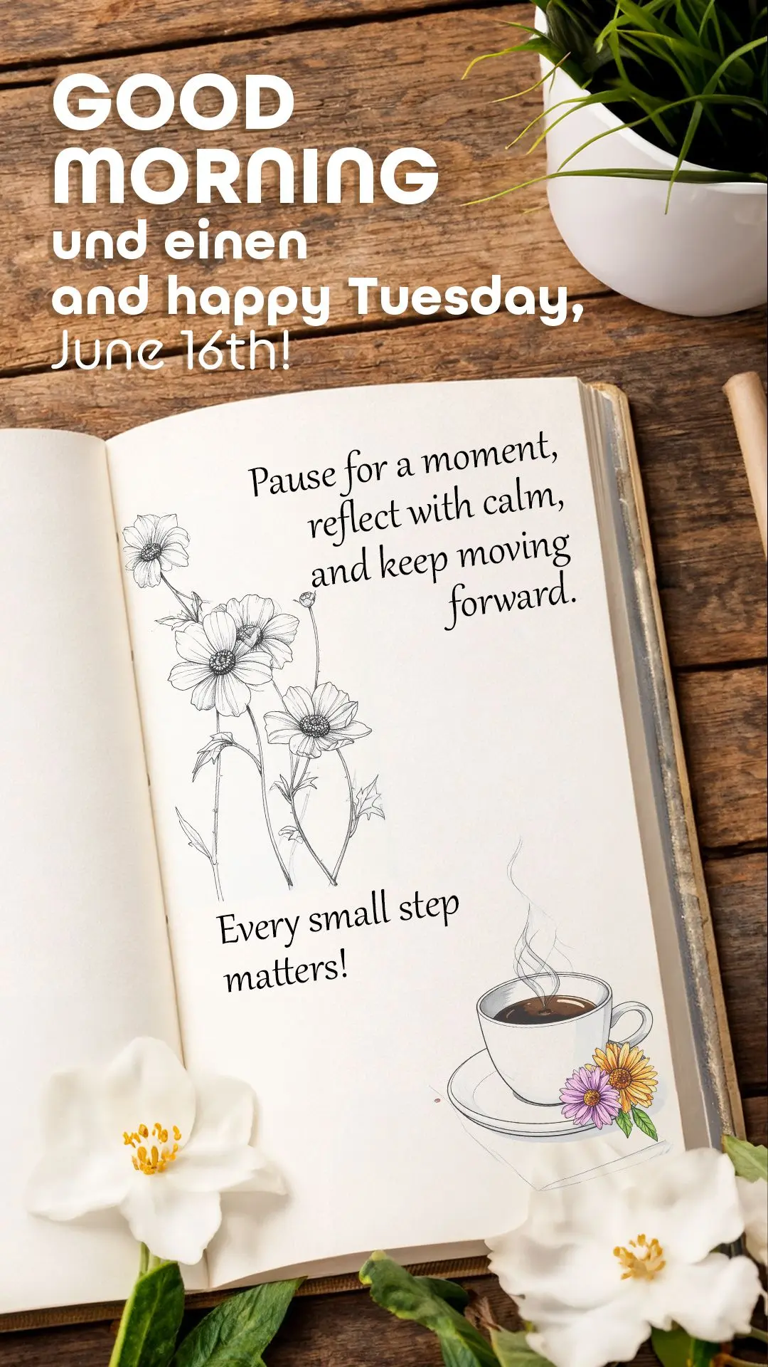Good morning and happy Tuesday, June 16th! Pause for a moment, reflect with calm, and keep moving forward. Every small step matters.