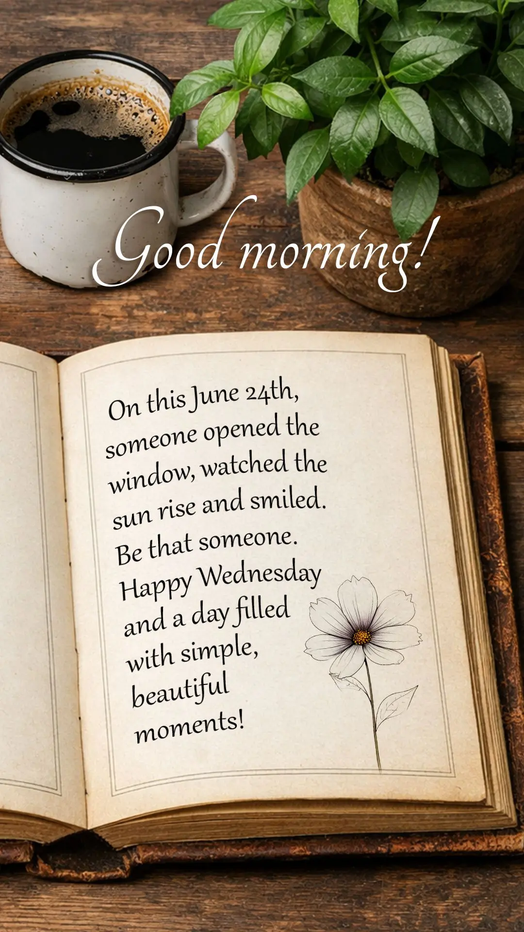 Good morning! On this June 24th, someone opened the window, watched the sun rise and smiled. Be that someone. Happy Wednesday and a day filled with simpl...