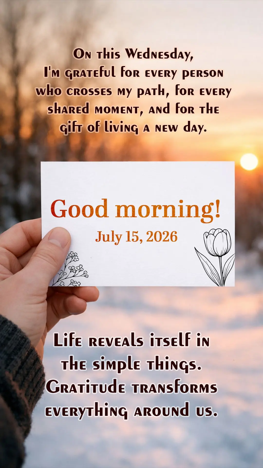 Good morning! On this Wednesday, I'm grateful for every person who crosses my path, for every shared moment, and for the gift of living a new day. Life r...