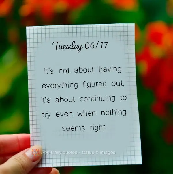 It's not about having everything figured out, it's about continuing to try even when nothing seems right. Tuesday 06/17