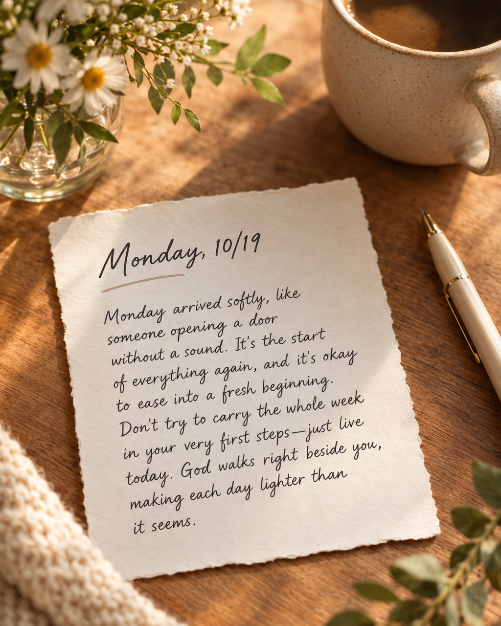 Monday arrived softly, like someone opening a door without a sound. It's the start of everything again, and it's okay to ease into a fresh beginning. Don...