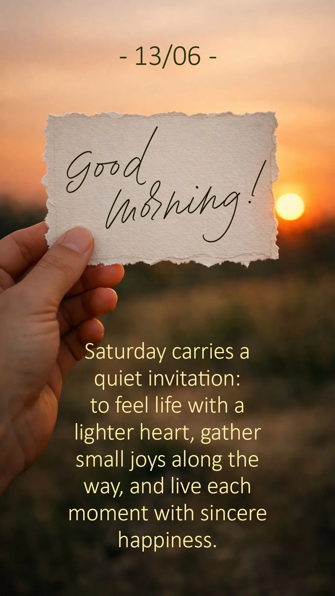 Saturday carries a quiet invitation: to feel life with a lighter heart, gather small joys along the way, and live each moment with sincere happiness.