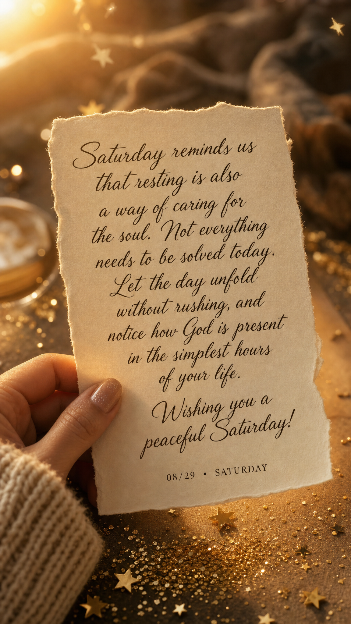 Saturday reminds us that resting is also a way of caring for the soul. Not everything needs to be solved today. Let the day unfold without rushing, and n...