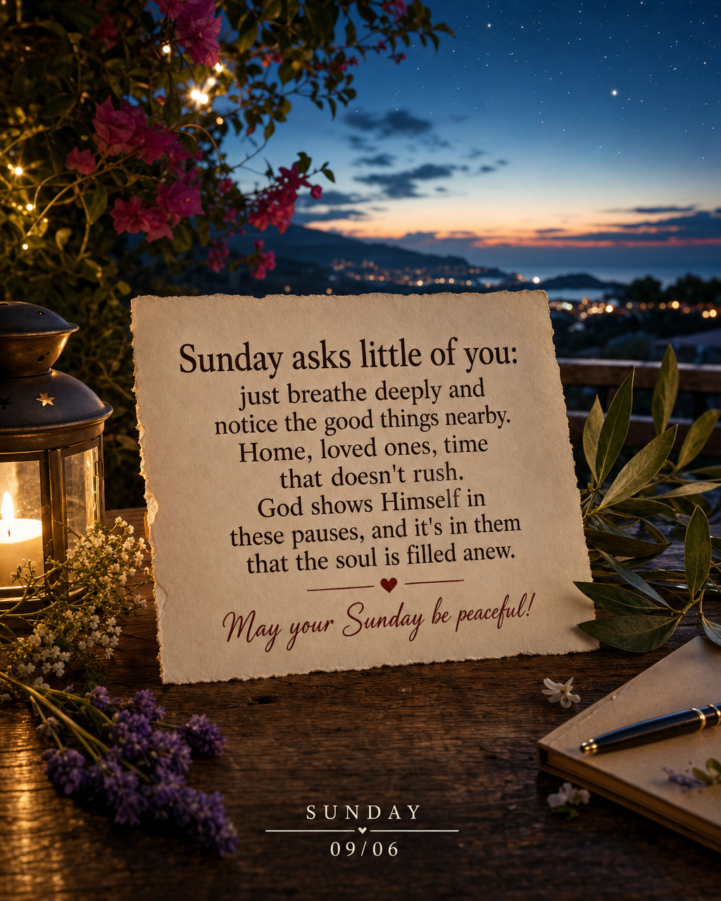 Sunday asks little of you: just breathe deeply and notice the good things nearby. Home, loved ones, time that doesn't rush. God shows Himself in these pa...