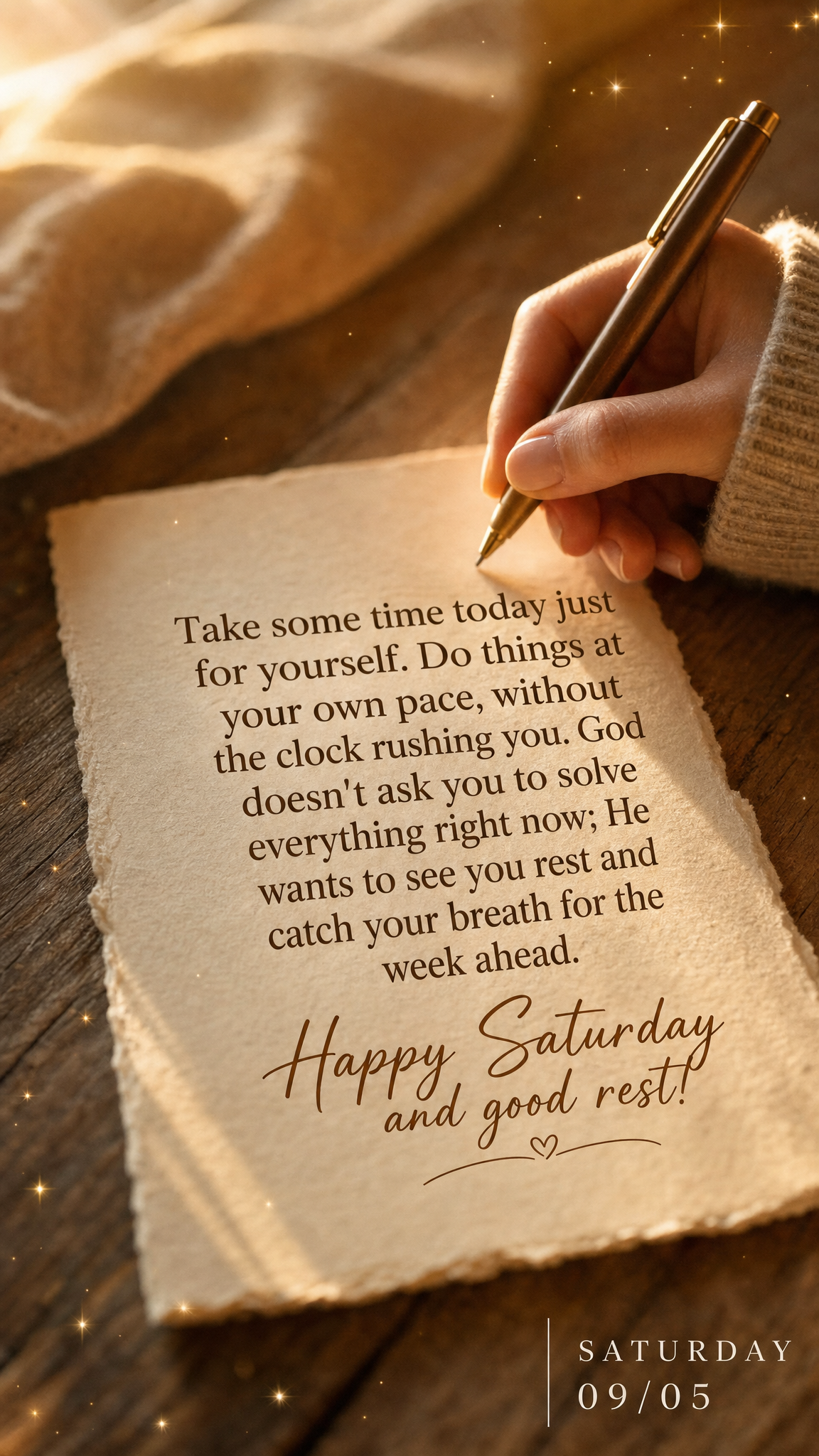 Take some time today just for yourself. Do things at your own pace, without the clock rushing you. God doesn't ask you to solve everything right now; He ...