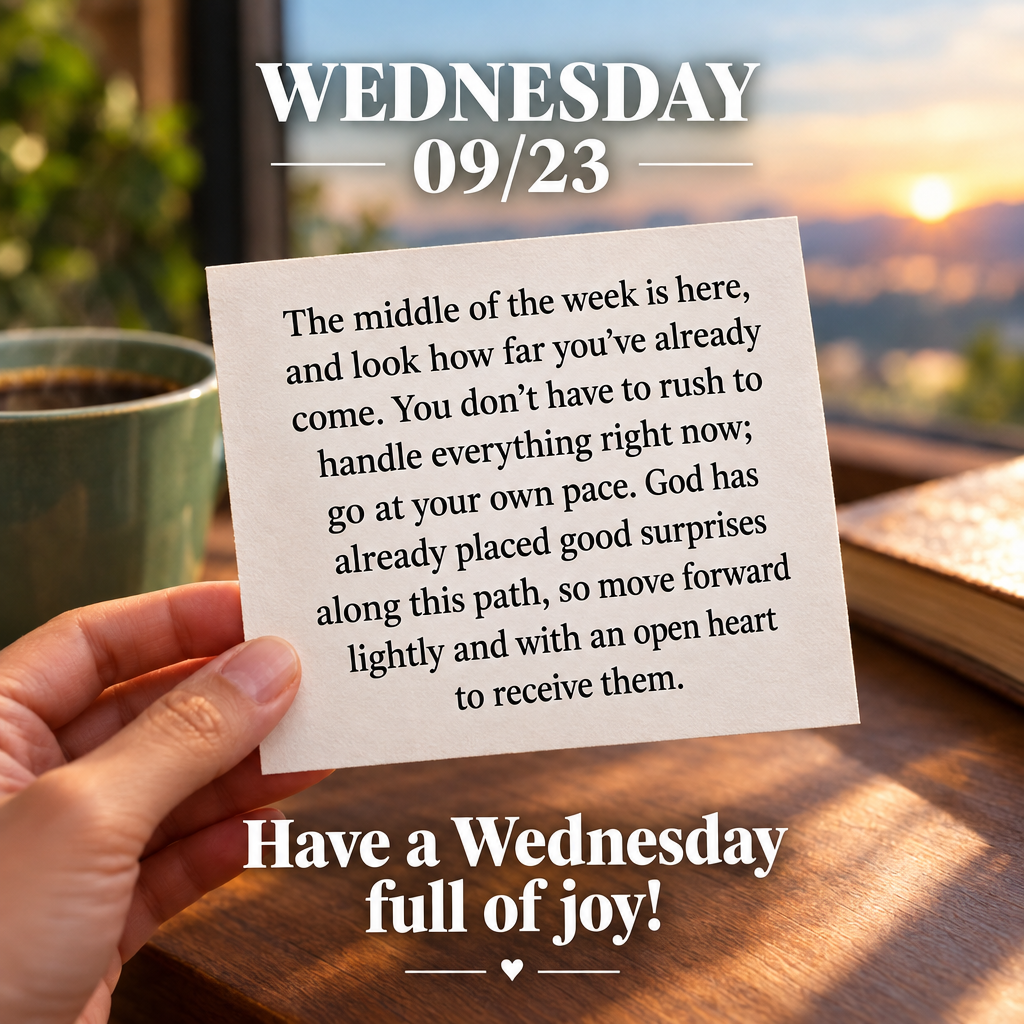 The middle of the week is here, and look how far you've already come. You don't have to rush to handle everything right now; go at your own pace. God has...