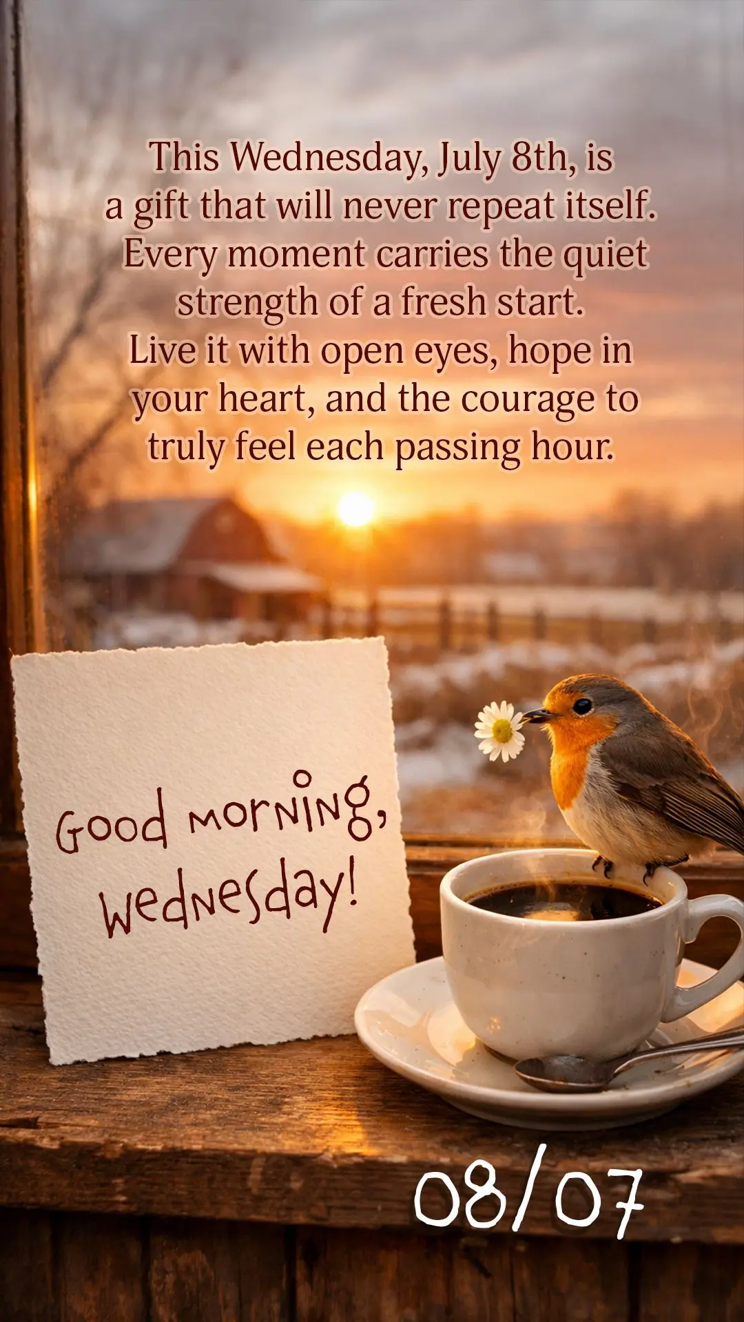This Wednesday, July 8th, is a gift that will never repeat itself. Every moment carries the quiet strength of a fresh start. Live it with open eyes, hope...