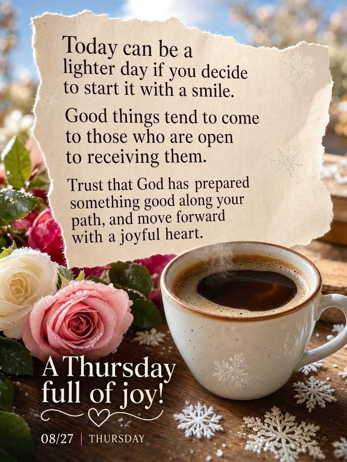Today can be a lighter day if you decide to start it with a smile. Good things tend to come to those who are open to receiving them. Trust that God has p...