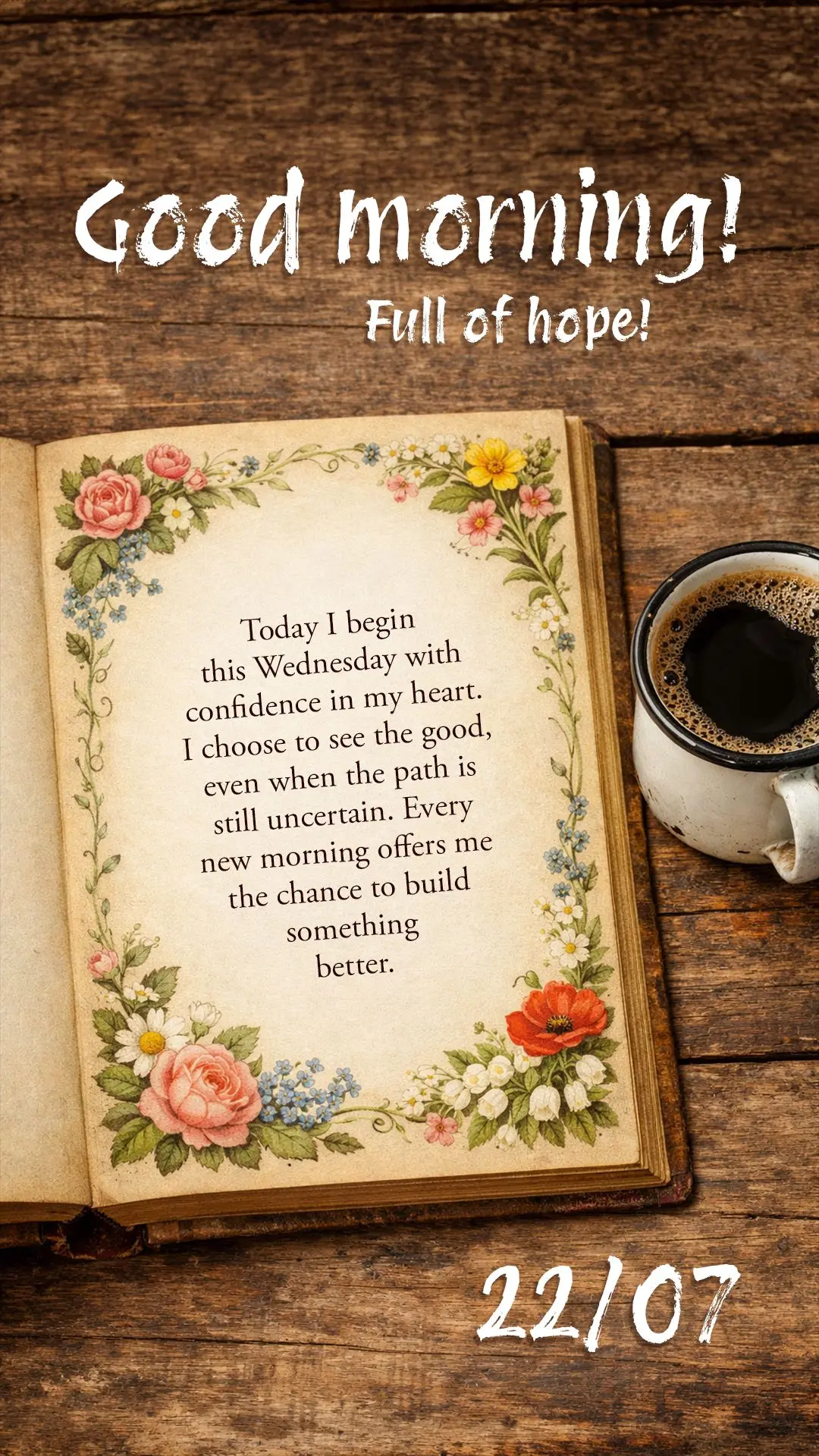 Today I begin this Wednesday with confidence in my heart. I choose to see the good, even when the path is still uncertain. Every new morning offers me th...