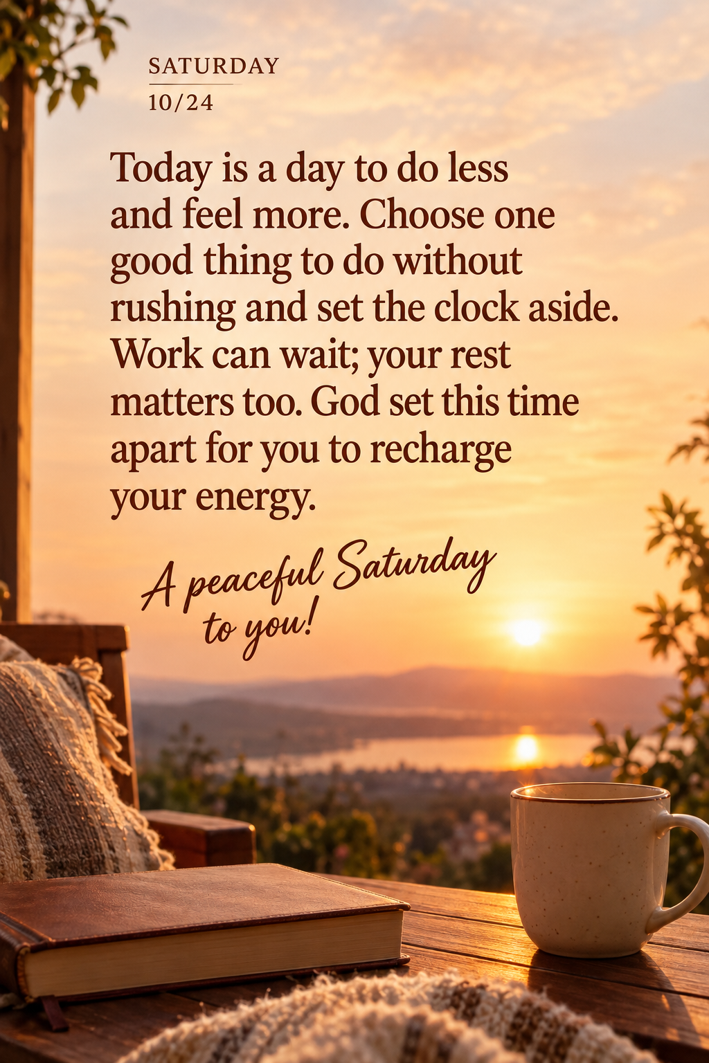 Today is a day to do less and feel more. Choose one good thing to do without rushing and set the clock aside. Work can wait; your rest matters too. God s...