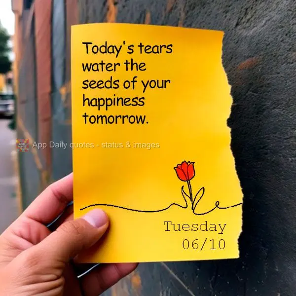 Today's tears water the seeds of your happiness tomorrow. Tuesday 06/10