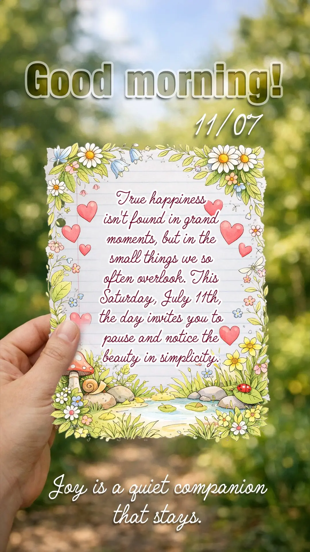 True happiness isn't found in grand moments, but in the small things we so often overlook. This Saturday, July 11th, the day invites you to pause and not...