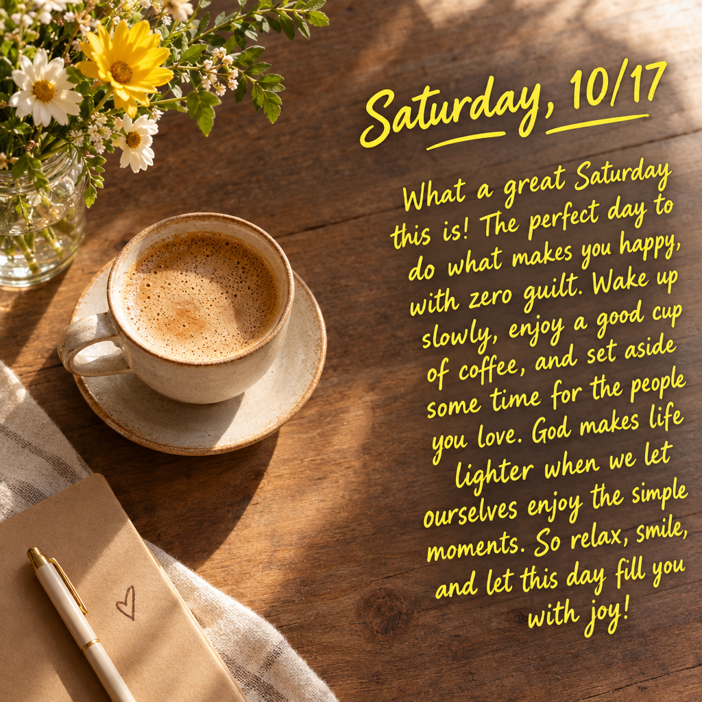 What a great Saturday this is! The perfect day to do what makes you happy, with zero guilt. Wake up slowly, enjoy a good cup of coffee, and set aside som...