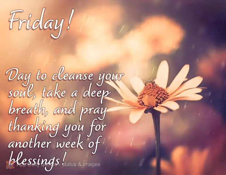 It's the day to cleanse your soul, take a deep breath, and pray to give thanks for another week of blessings! Friday!