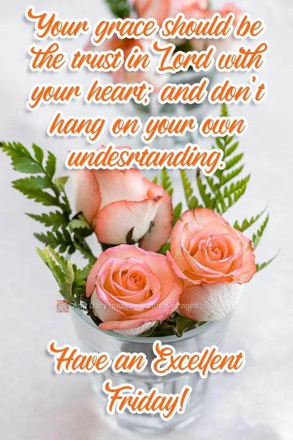 Your grace should be your belief in the Lord from your heart; don't build yourself up with your own understanding. Have an Excellent Friday!