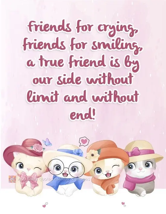 Friends are for crying, friends are for smiling, but a true friend is by our side without limit and without end! 