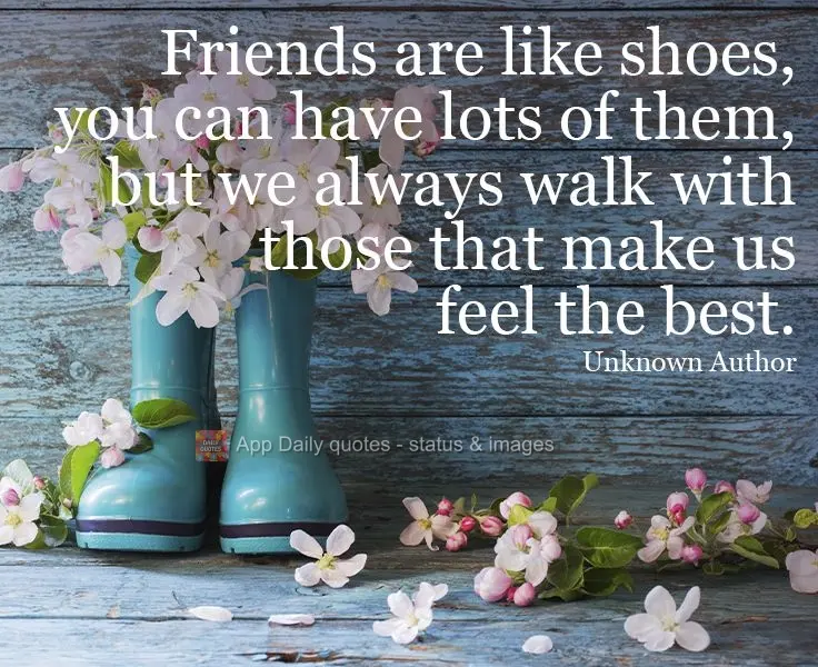 Friends are like shoes, you can have lots of them, but we always go out with those that make us feel the best.  Unknown Author