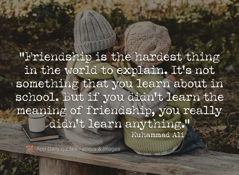 "Friendship is the hardest thing in the world to explain. It's not something that you learn about in school. But if you didn't learn the meaning of frien...