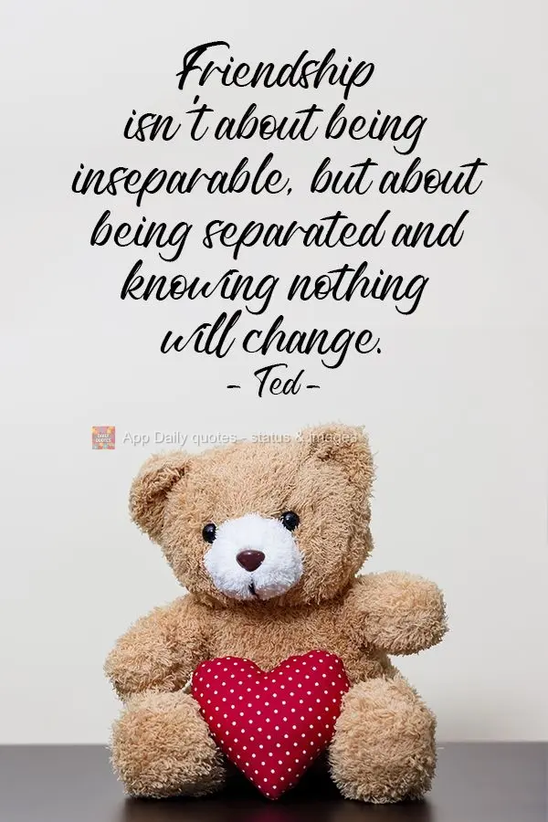 Friendship isn't about being inseparable, but about being separated and knowing nothing will change. Ted
