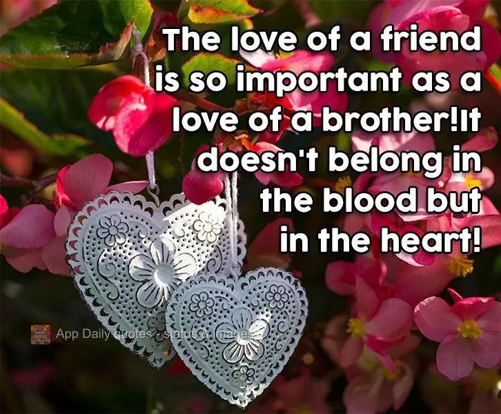 The love of a friend is as important as the love of a brother! It is not by blood but chosen by the heart!