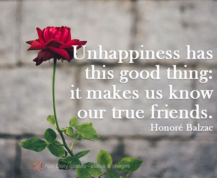 Unhappiness has some value: it makes us know who our true friends are. Honoré Balzac