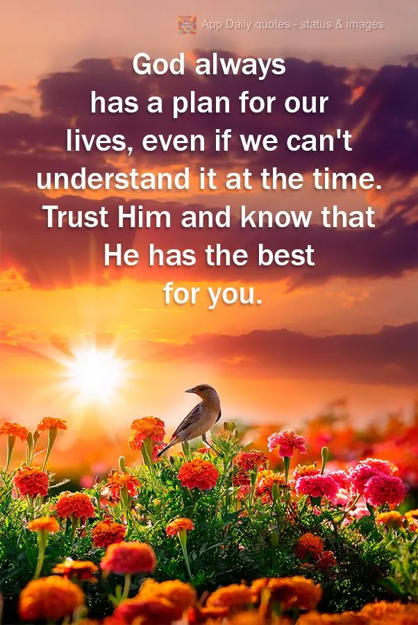 God always has a plan for our lives, even if we can't understand it at the time. Trust Him and know that He has the best for you.