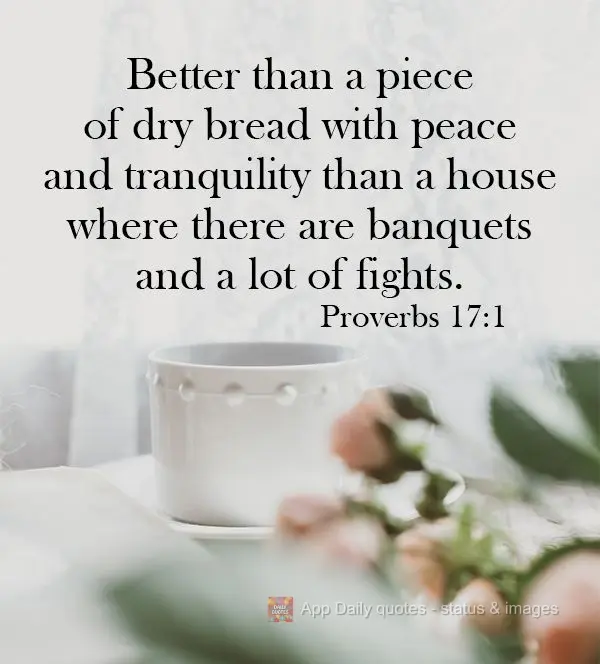 It's better to have a slice of dry bread in peace and quiet than a banquet in a house with lots of fighting. Proverbs 17:1