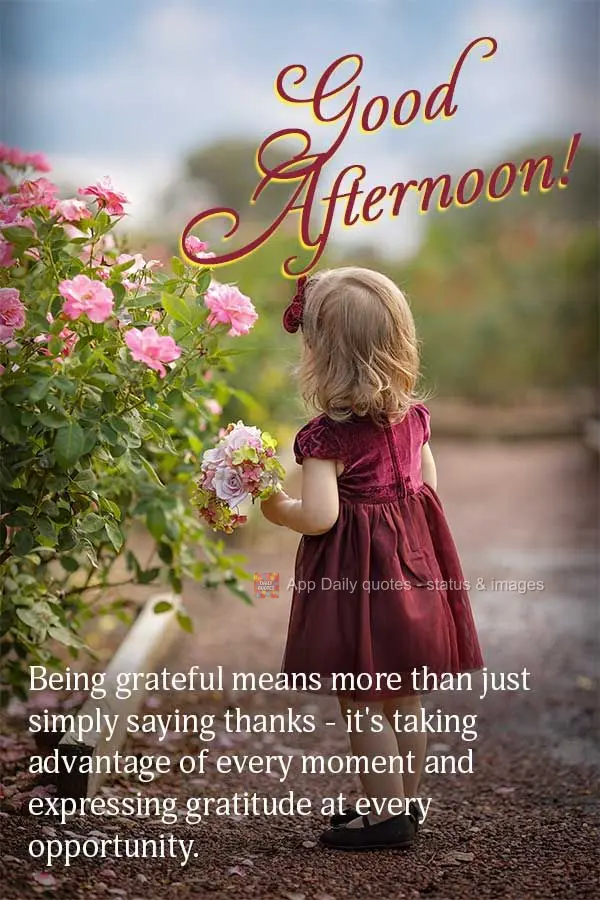 Being grateful means more than just simply saying thanks - it's taking advantage of every moment and expressing gratitude at every opportunity. Good afte...