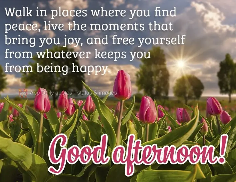 Go places where you find peace, live the moments that bring you joy, and free yourself from whatever keeps you from being happy. Good afternoon!